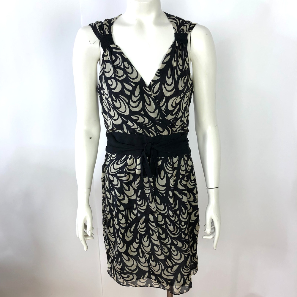 Milly Of New York 6 100% Silk Vintage VTG Retro Mini Dress Black Beige Ivory